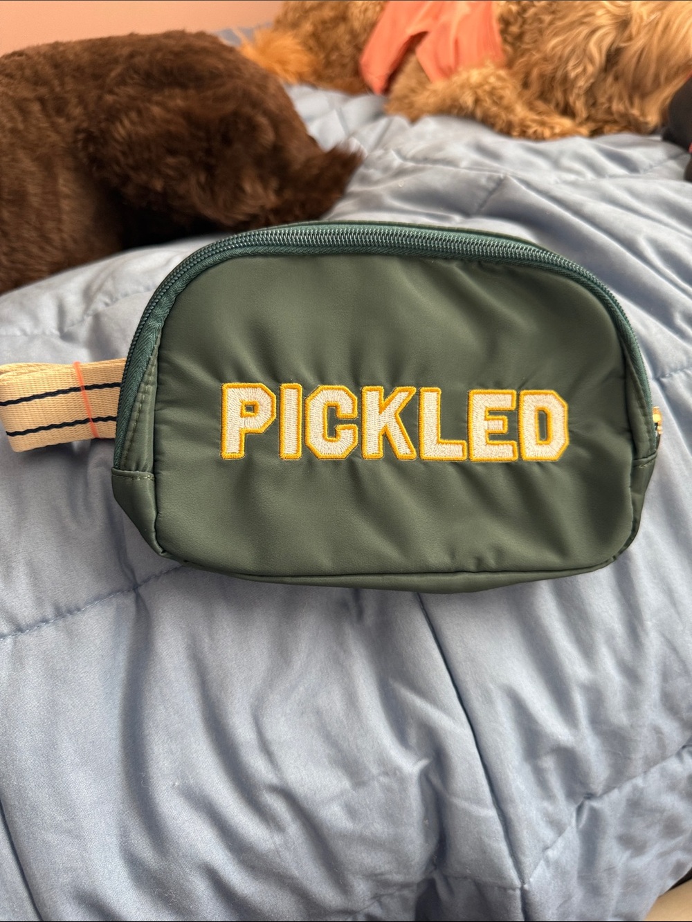 Prince Green CROSSBODY BAG with Yellow 'PICKLED' Lettering